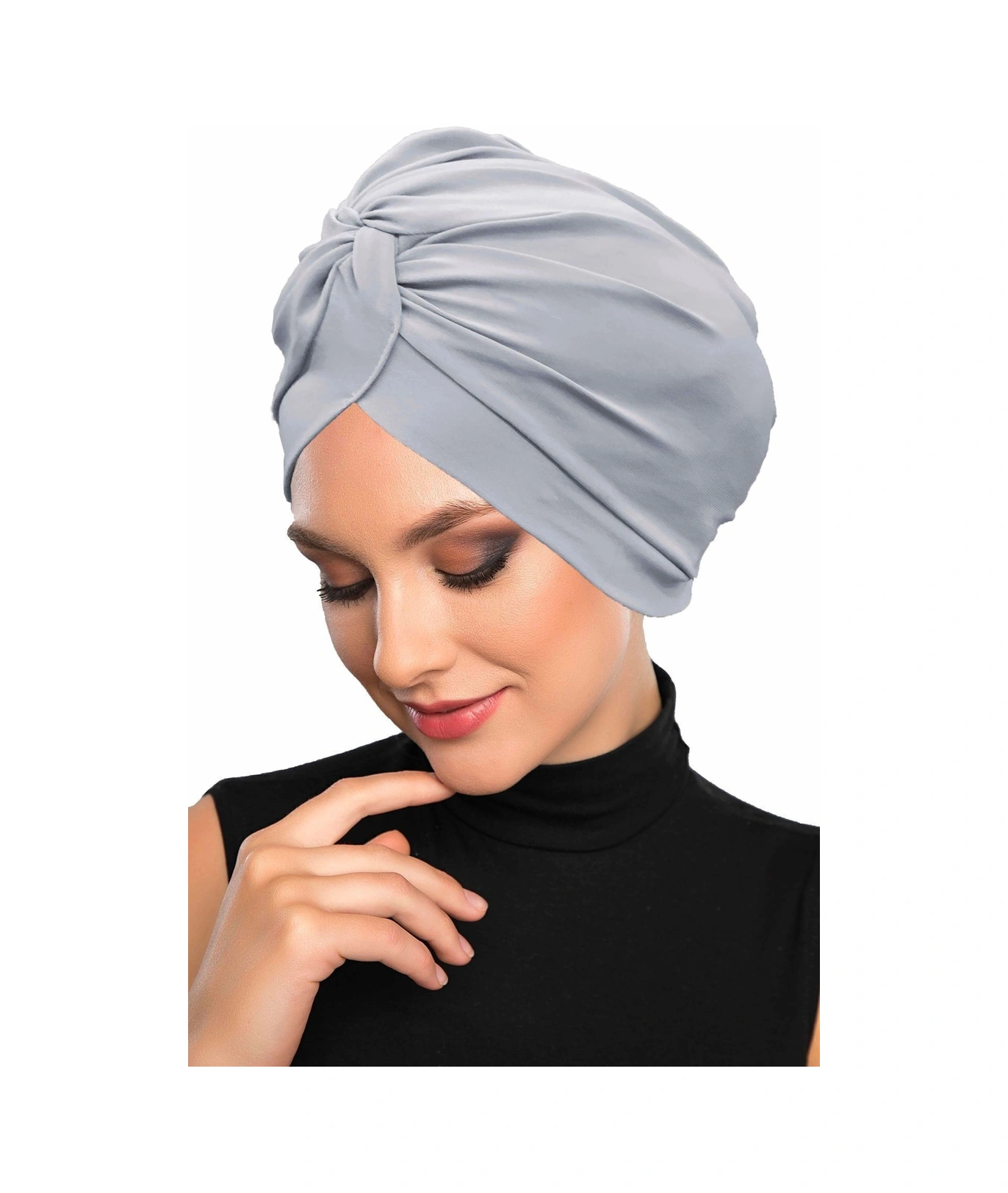 Çapraz Kancalı Açık Gri Hazır Türban Tesettür Dış Ve Havuz Bonesi Açık Gri