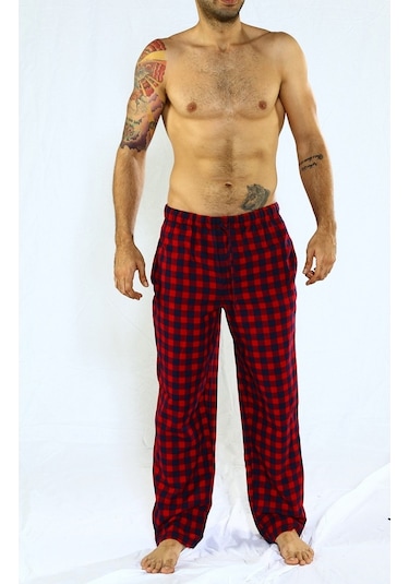 Herrmen Kırmızı Lacivert Kareli Pijama Pantolon