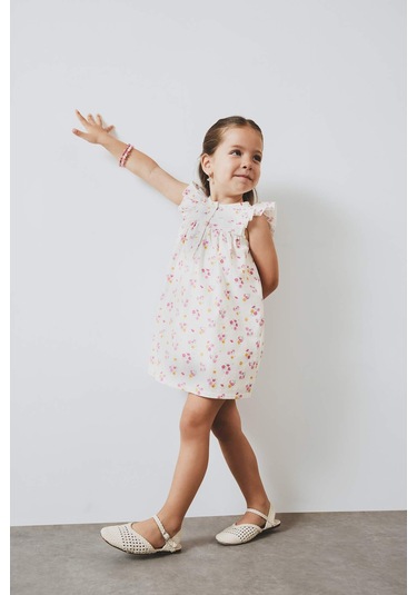 DeFacto Kız Bebek Çiçekli Kısa Kollu Twill Yazlık Elbise E5811A525SMER134