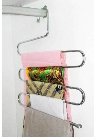 5 Katlı Metal Pantolon Ve Eşarp Askısı 2 Adet Çok Renkli