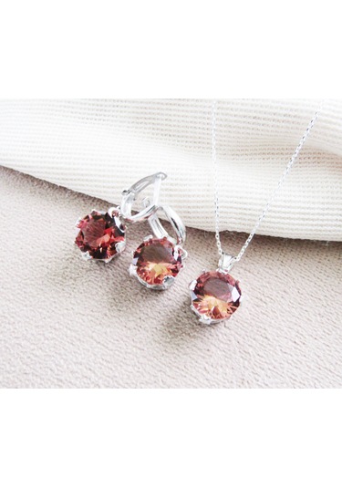 Lilahgümüştrgümüş Zultanit Yuvarlak Taşlı Kadın Kolye Küpe