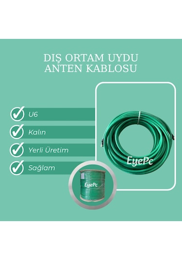 50 Metre Rg6 U6 Hazır Uçlu Çanak Anten Montaj Kablosu