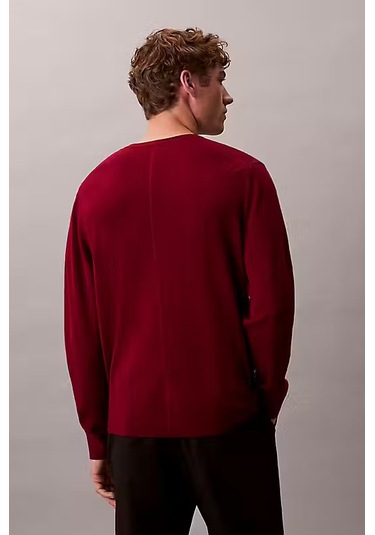 Erkek Regular Fit Merinos Yünü Triko Kazak - Bordo Beet Red