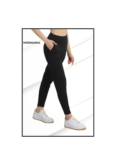Kadın Siyah Yüksek Bel Jogger Eşofman Altı Joggers 1061 Siyah