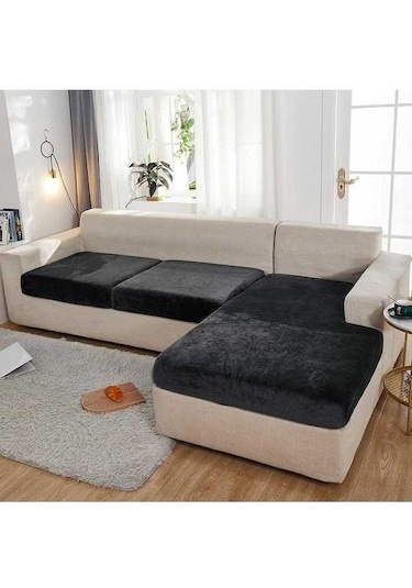 Willowhaven Koyu Gri Kalın Kadife Kanepe Örtüsü - Düz Renk Slipcover - Elastik Yemek Koltuk Örtüsü Koyu Gri