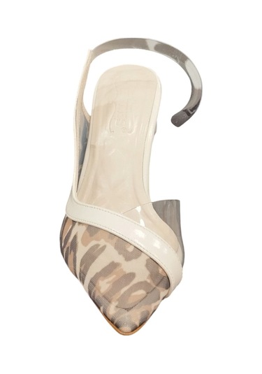 Ventes 7632504z 10 Cm Topuk Boyu Sivri Burun Önü Şeffaf Leopar Detaylı Kadın Şık Topuklu Ayakkabı Ten