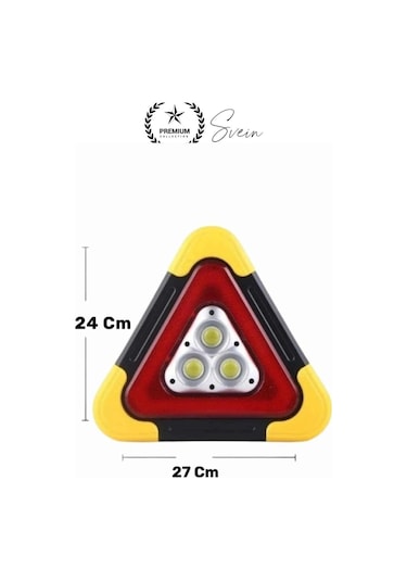 Led Işıklı Üçgen Reflektör Projektör Acil Durum Feneri Flaşör Trafik Şarjlı Solar İkaz Lambası