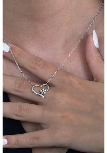 Gümüş Kalp Kar Tanesi Kolye Sevgiliye Hediye Wsn06