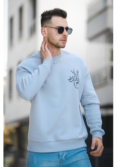 Oksit Trc 2719 Üç İplik Şardonlu Sırt Baskılı Bisiklet Yaka Oversize Erkek Sweatshirt 001