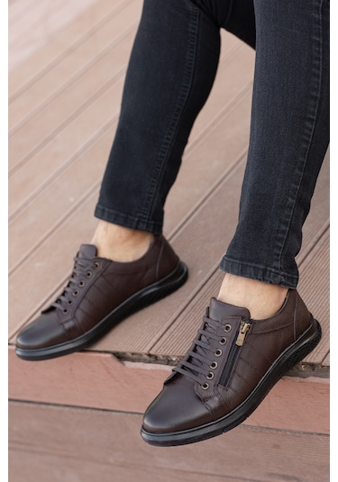 Garantili D262 Günlük Ortopedik Hakiki Deri Erkek Ayakkabı Kahverengi