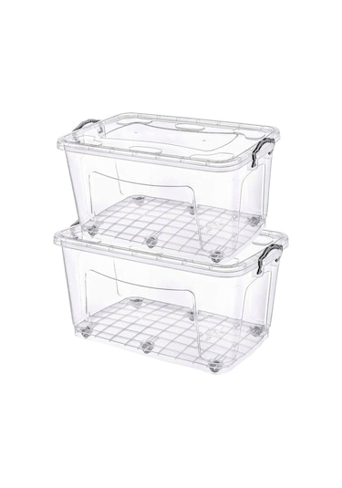 Çok Amaçlı Tekerlekli Şeffaf Saklama & Oyuncak Kutusu 2 Li ( 50 L