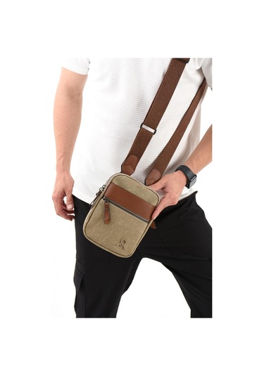 Kanvas Kumaş Telefon Çantası Erkek Postacı Çanta 20 12 Cm Çapraz Askılı Omuz Çantası Mega Çanta Bej