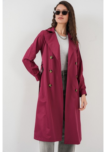 5853 Kruvaze Yaka Trençkot - Bordo Bordo