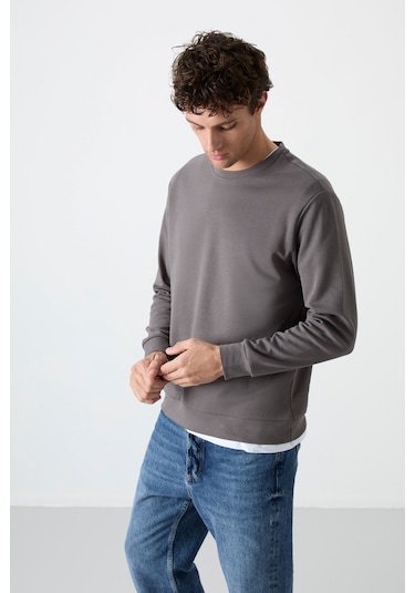 Tommy Life Koyu Gri Basic O Yaka Rahat Form Erkek Sweatshirt - 88053 Koyu Gri