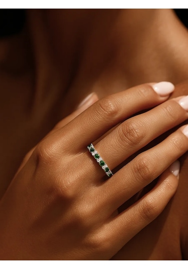 Lapshov 925 Ayar Gümüş Zümrütlü Ring Yol Yüzü 11221095 Yeşil