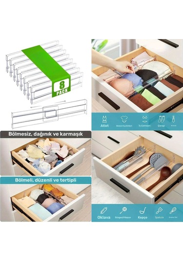 Akrilik Ayarlanabilir Çekmece Bölücü Düzenleyici Organizer 8 Adet Diğer
