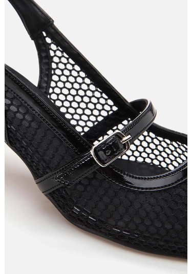 Kadın Rugan Siyah Fileli Stiletto Siyah