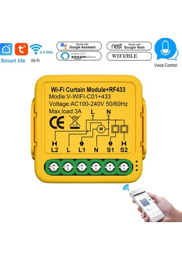 Geeksen Tuya Wıfı 433 Akıllı Perde Modülü - Alexa/google Uyumlu Ses Kontrollü Motorlu Panjur Ve St