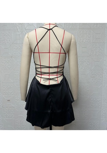 Yaz Kadın Elbise Kısa Seksi İnce İnce Sırtı Açık Düz Renk Askılı Elbiseler Koyu Kahverengi