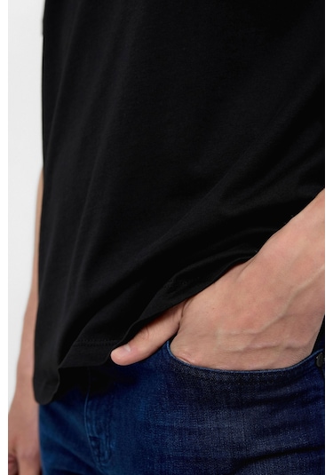 Siyah Regular Düz Bisiklet Yaka Tişört-38579 Siyah