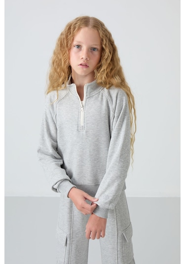 Tommy Life Gri Melanj Pamuklu İçi Tüylü Yumuşak Dokulu Standart Fit Nakışlı Kız Çocuk Eşofman Takım - 75159 Gri Melanj