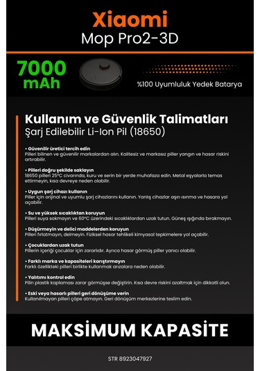 Vacuum Mop Pro2+ 3d Batarya 7000mah Stytj02zhm Süpürge Bataryası