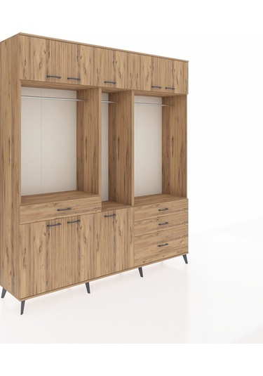 Hyperion Dolap 8 Raflı 4 Çekmeceli 3 Askılı 220x44x243 Çam-çam/çam Atlas Çam/atlas Çam