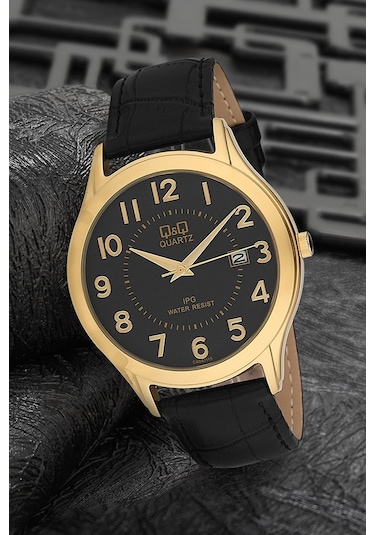 Q&q Ca04j115y Siyah Gold Rakamlı Takvimli Erkek Kol Saati