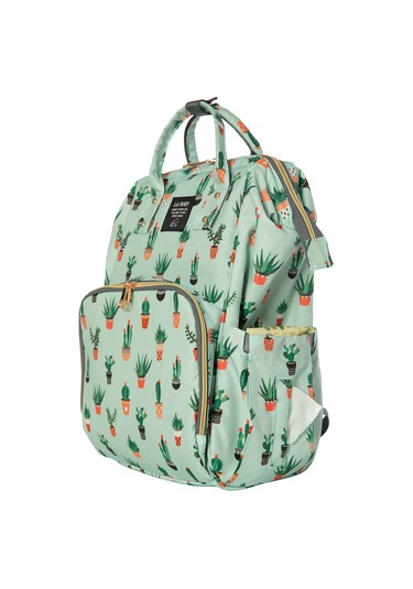 Lal Baby Kaktüs Desenli Su Yeşili Anne Bebek Bakım Sırt Çantası Çok Renkli