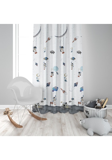 Uzay Gemisi - Gemici Gemi - Balonlu - Elisa Prenses Desenli Renkli Çocuk Odası Fon Perde Çok Renkli