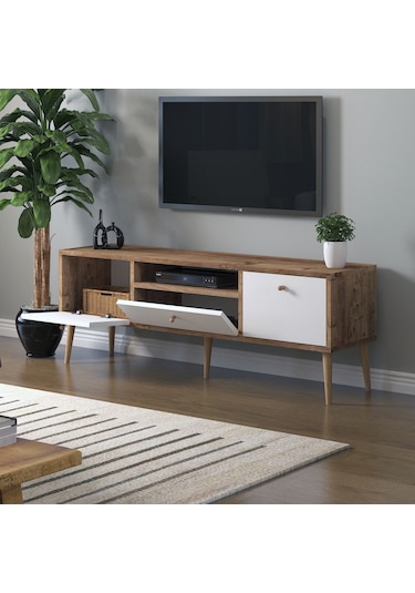 Mbes Mobilya Beyza Ahşap Ayaklı 140 Cm Atlantik  Beyaz Tv Sehbası