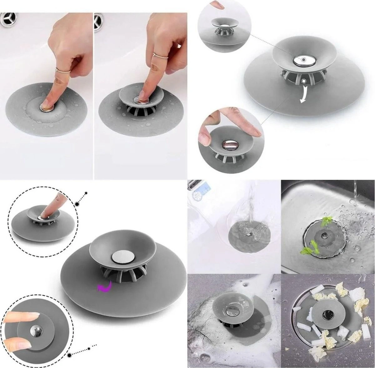 Çok Amaçlı Lavabo Gider Tıkacı Silikon Süzgeç Ve Tıpa Mutfak, Banyo, Küvet Uyumlu Siyah