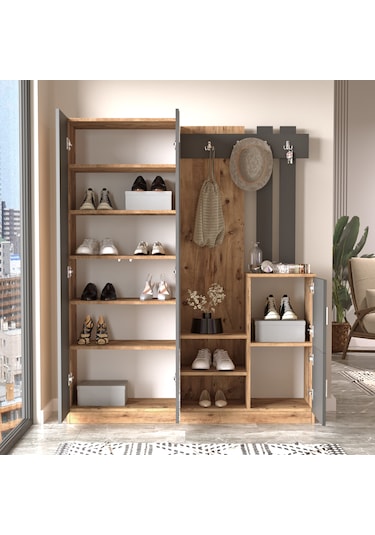 Robin Home Sofia Aynalı Vestiyer Portmanto Ayakkabılık Antrasit