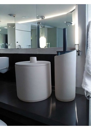 Kırık Beyaz Beton Çöp Kovası Ve Tuvalet Fırçalık, Dekorasyon,aksesuar Beyaz