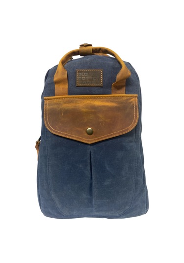 Vintage Deri Kanvas Su Geçirmez Disayn Unisex Gezi Okul Kamp Seyahat Sırt Çantası 28x39cm Lacivert