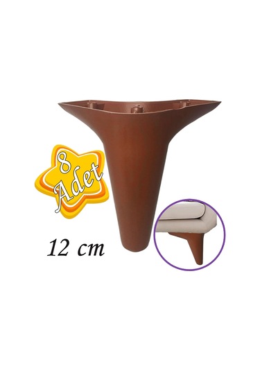 8 Adet Zelve 12 Cm Kahverengi Lüx Mobilya Kanepe Sehpa Ünite Koltuk Ayağı Baza Ayak