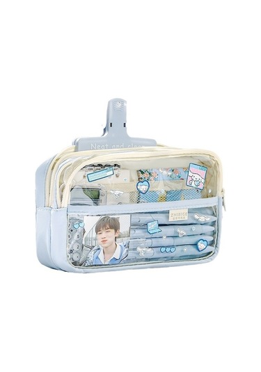 Şeffaf Kalem Çantası Öğrenci Kalem Kutusu Kalem Kutusu Erkek Ve Kız Oyuncakları Pa7o3r Açık Mavi