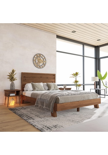 Hüma Model Ceviz Renk Çam Ahşap Karyola Yatay -277 120 x 200