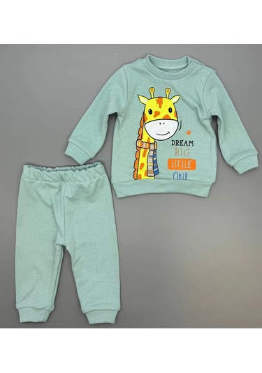 Kız Bebek Zürafa Baskılı Çıt Çıtlı Alt Üst İkili Gündelik Takım 6-18 Ay Yeşil