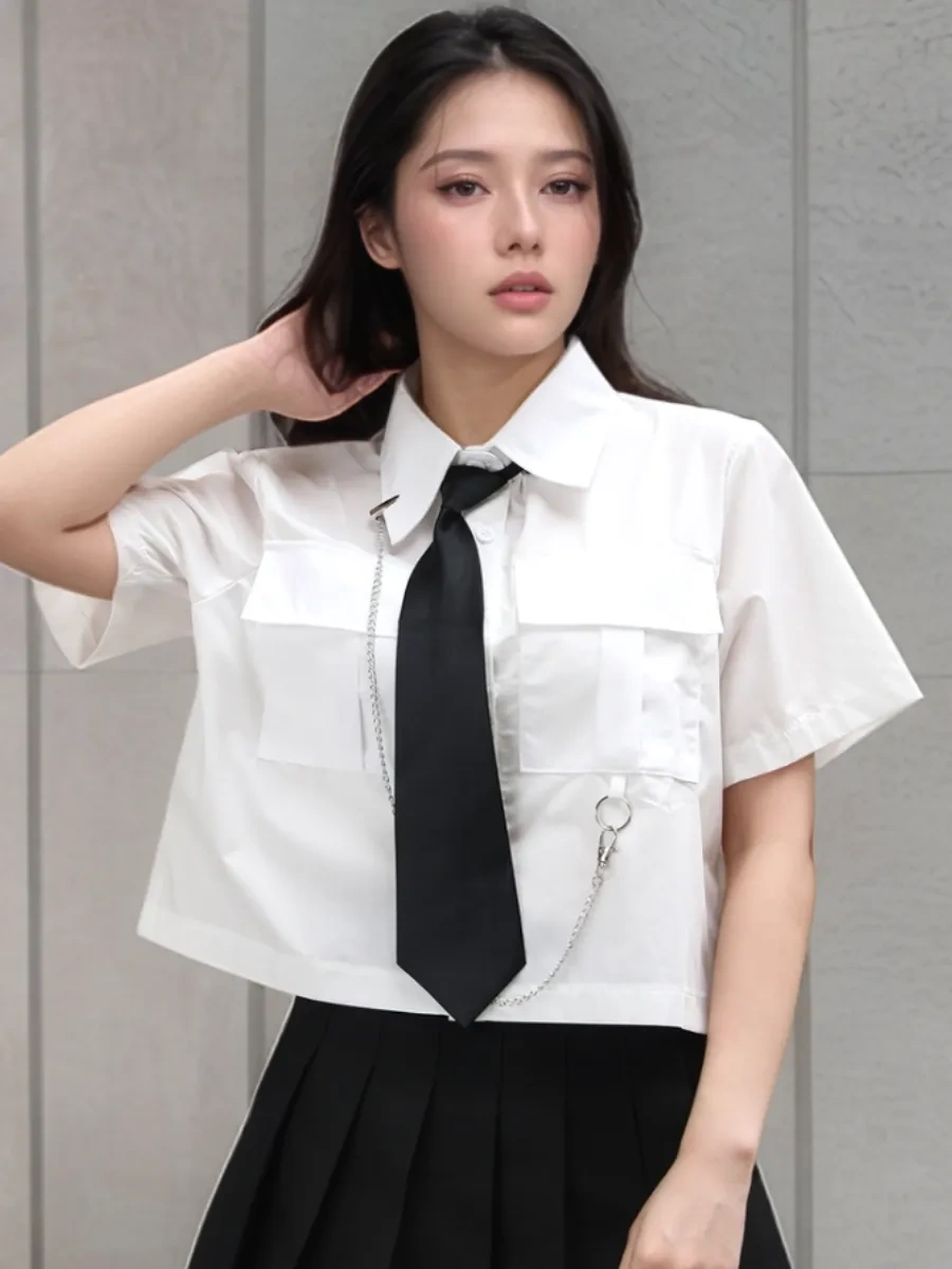 Heo Heo Y2k Tarzda Kargolu Kısa Okul Gömleği 207706024 Beyaz