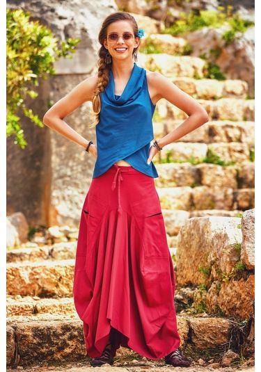 Beli Bağcıklı Cep Detaylı Şalvar Uzun Etek