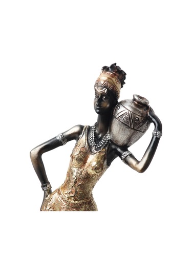 Lüks İşlemeli Geleneksel Yerel Kıyafetli Afrikalı Kadın Heykeli Dekoratif Biblo Ev Ofis Hediyesi Md2