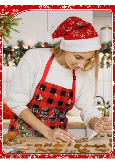 4 Adet Su Geçirmez Çiçek Önlük Seti Ayarlanabilir Çiçek Mutfak Önlüğü Kırmızı Siyah, Noel Cüceleri Diğer