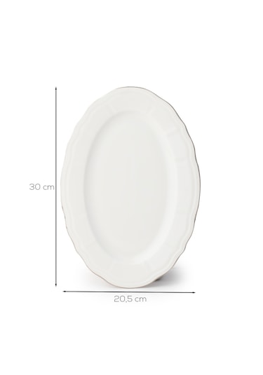 Porsima 4446 Tiffany Porselen Platin Fileli Kayık Tabak Seti - Oval Kahvaltılık Sunumluk Seti 30cm Beyaz
