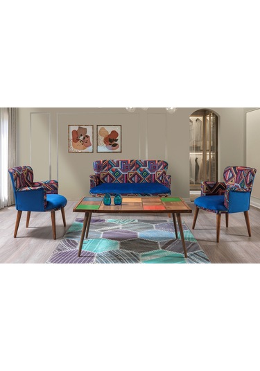 Bienvelle Mavi 2+1+1+Sehpalı Çay Seti (Balkon, Salon, Ofis, Cafe)