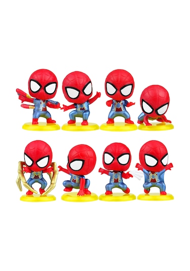Spiderman - Örümcek Adam 8 Li Tam Set Oyuncak Figür Pasta Süsü Spider-Man