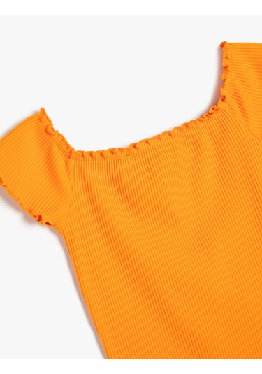 Koton Elbise Kısa Kollu Kare Yaka Ribanalı Pamuklu Turuncu 4skg80155ak Turuncu