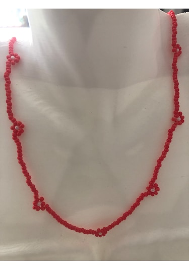 Lim10lubahçe Kırmızı Çiçekli Boncuk Kolye