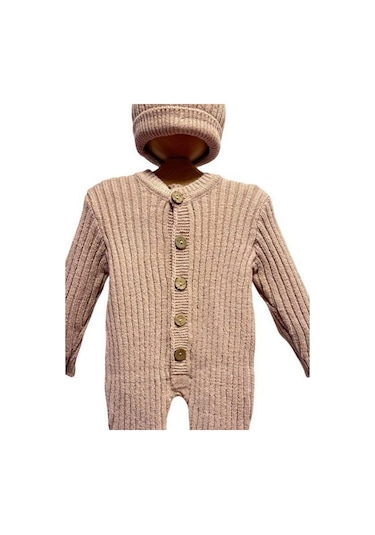 Bebek Örgü Fitilli Bereli Kışlık Tulum-15298 Gül Kurusu