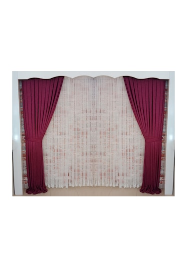 Şarap Renk Renk Fon Kadife Perde Çift Kanat 1/3 Sık Pileli Dikim V-37 Şarabi Bordo